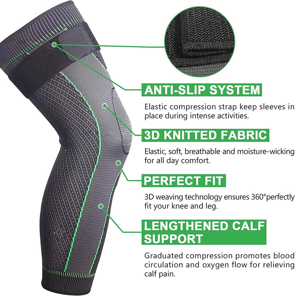 1pc Gym Sports Full Leg Compression Sleeves Knee Braces Support Protector Pads Weightlifting Arthritis Joint Pain Relief Muscle Tear