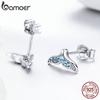 Маленькие серьги-гвоздики BAMOER из стерлингового серебра 925 пробы с синим цирконом «Рыбий хвост» для женщин