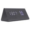 Digital LED Wood Desk Clock Voice Control Triangular Temp Humidity Alarm White Light