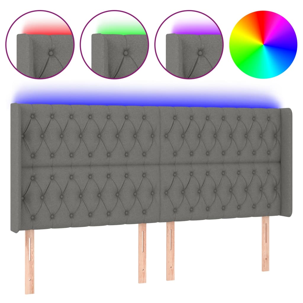 LED Headboard Dark Gray 183 x 16 x 118 128 cm Fabric