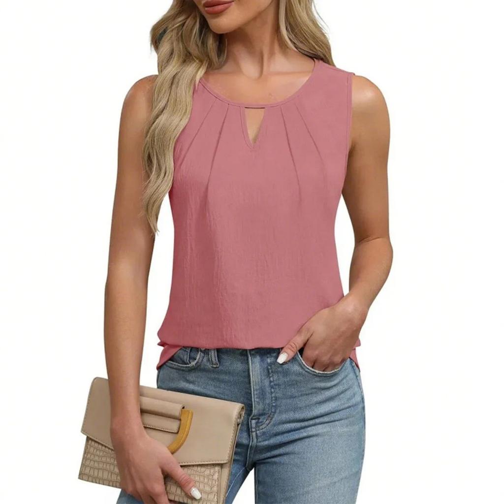 Новая летняя однотонная плиссированная футболка, шифоновый жилет, топ без рукавов с вырезами