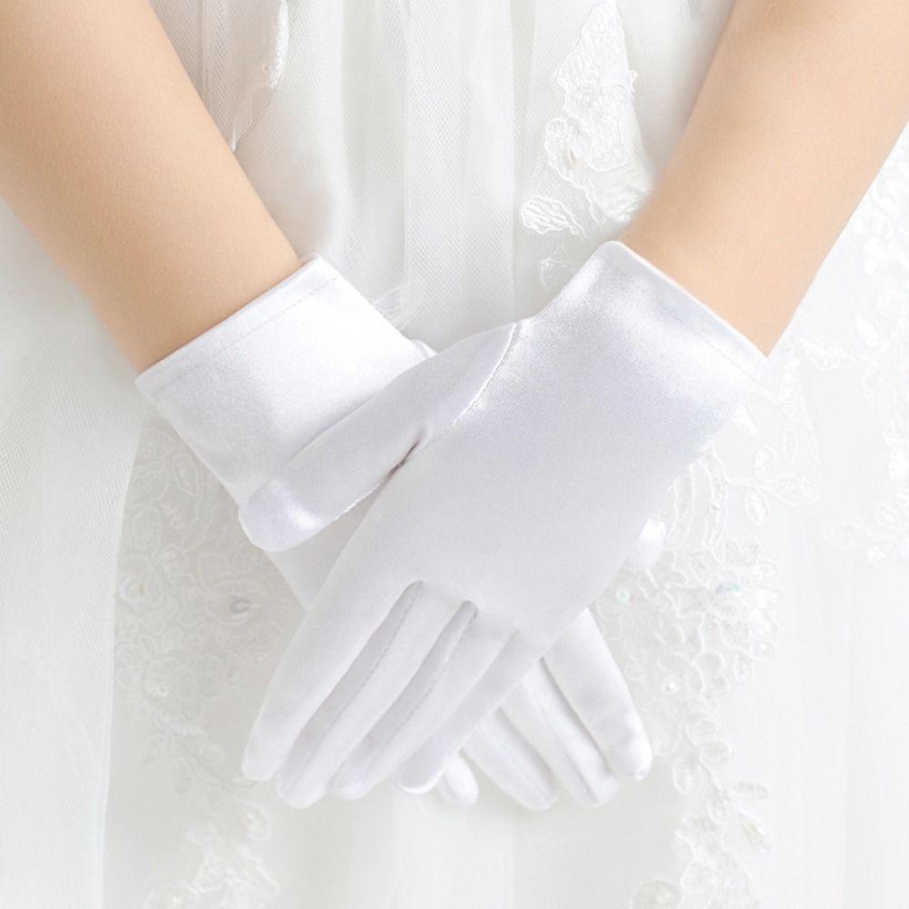 White Children's Wedding Gloves Glossy Satin Etiquette Dress Gloves Creative Dance Gloves Holiday