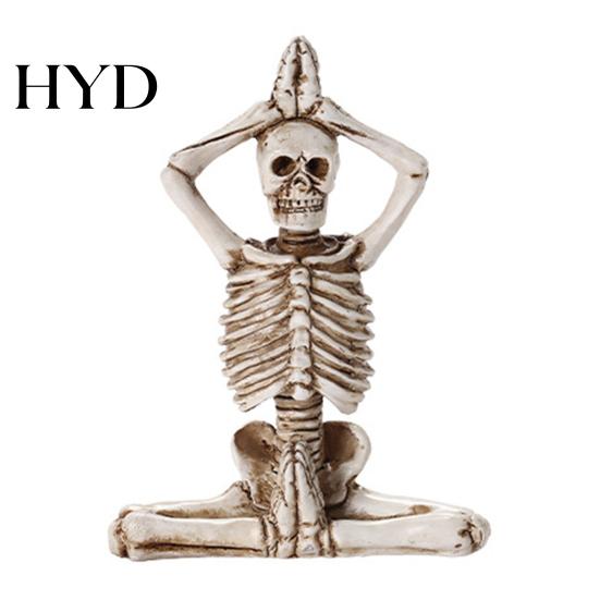 Gothic Yoga Skull Decoration Halloween Skeleton Statue, Funny Dead Figure for Party Decor, Combination Posture Decor Resin Ornament Haunted