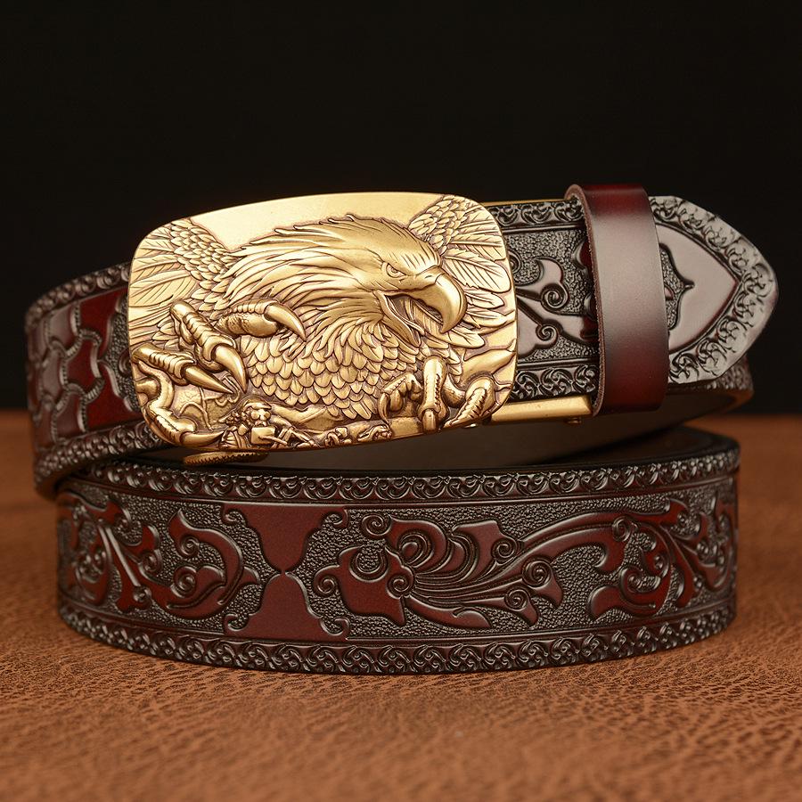 Men's Cross-Border Eagle Buckle Cowhide Belt - Personalized Carved Casual Jeans Accessory