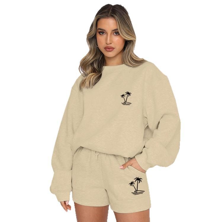 Foreign trade new round neck women's sweater suit casual sports suit hooded fashion fleece sweater trendy clothes