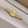 Huitan Geometric Yellow Cubic Zirconia Women Rings Gorgeous Wedding Accessories Anniversary Party Temperament Female Jewelry