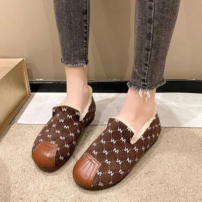 Зимние женские теплые бархатные туфли на плоской подошве из хлопка, модные неглубокие повседневные туфли без застежек для женщин, легкие зимние ботинки для активного отдыха