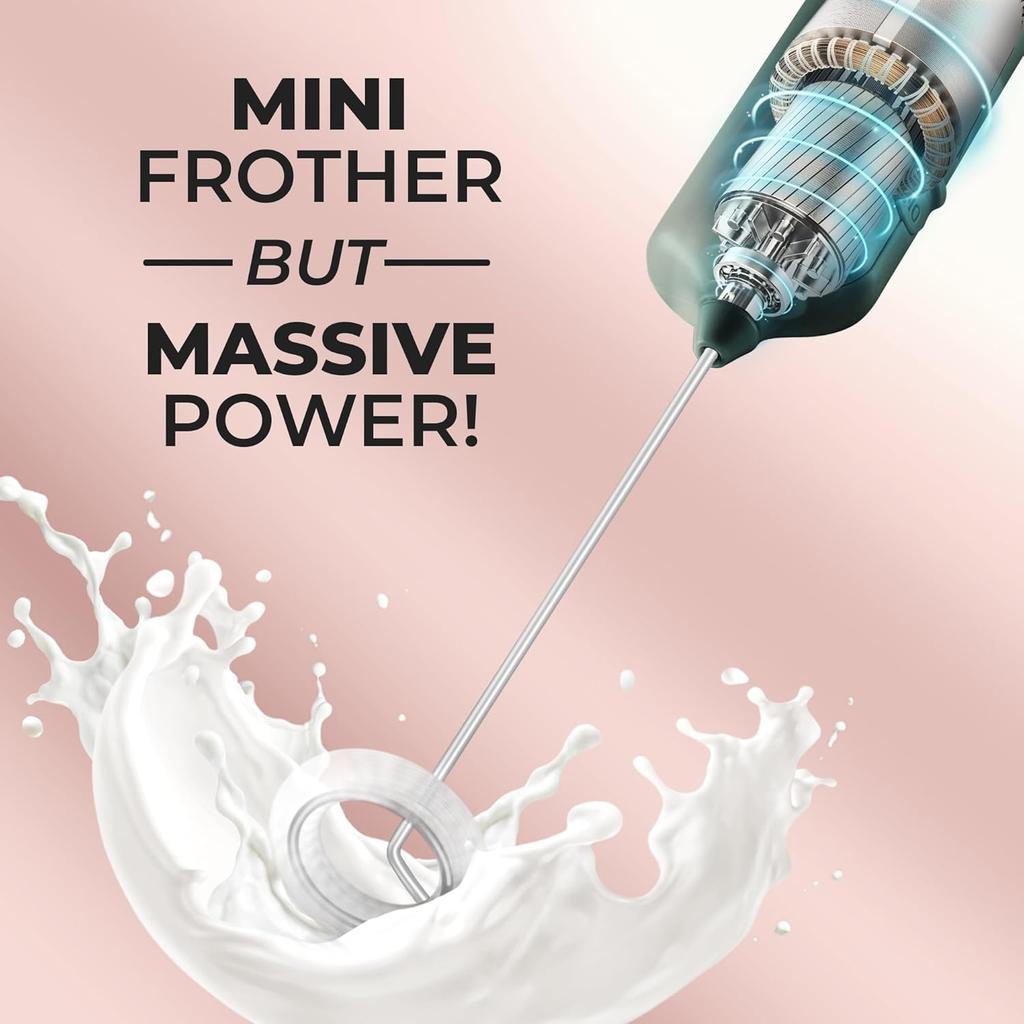 Mini & Mighty Milk Frother Wand – Powerful Handheld Coffee Frother, Battery Operated Drink Mixer – Compact Pocket Size – Detachable Whisk for