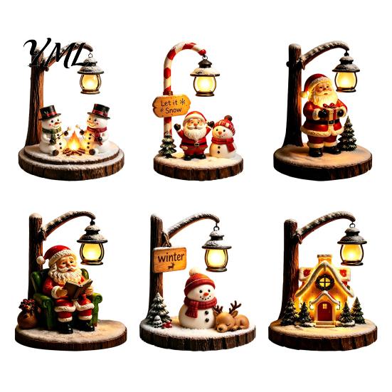 Christmas Decorative Lights Santa Claus Reading Lantern, Snowman Elk LED Night Light with Warm Modern Home Decor for Patio Glow, USB Resin Tabletop