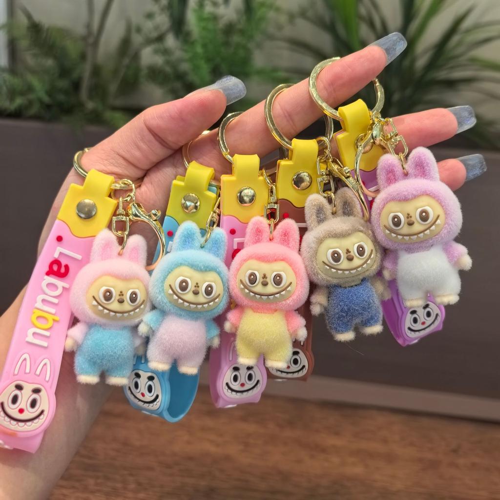 Cross Border Cartoon Plush Fabric Keychain Pendant Labubu Backpack Ornament Cute 3D Doll Keychain