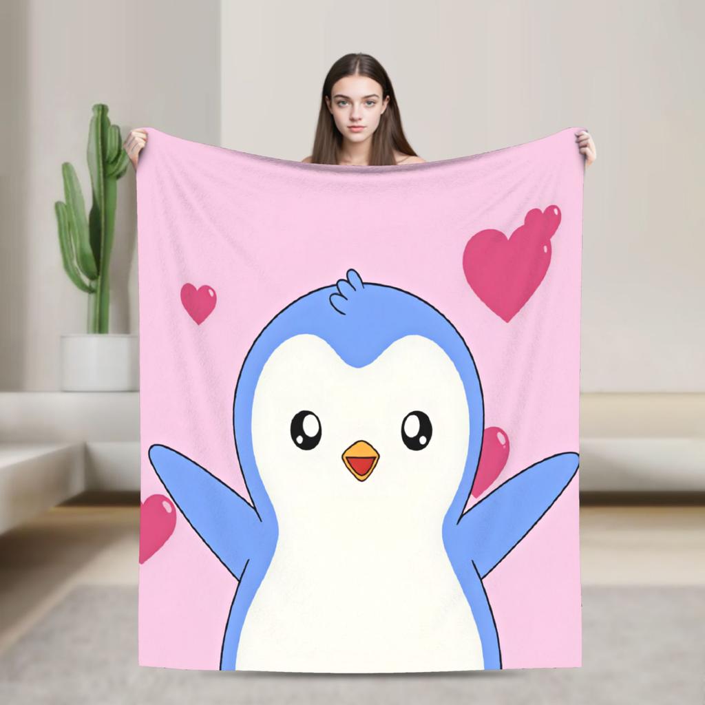 PPudgy Penguin Blanket Quality Warm Soft Throw Blanket Autumn Picnic Bedroom Funny Bedspread