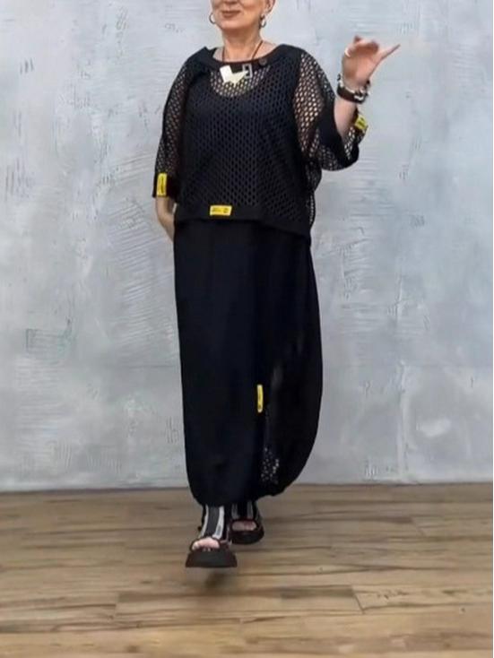 2025 Autumn Solid Color Round Neck Cutout 2-Piece Set