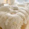 Luxury French Milk Fleece Bedding 4PCS Set Thick Coral Fleece Princess Lace Duvet Cover for Winter