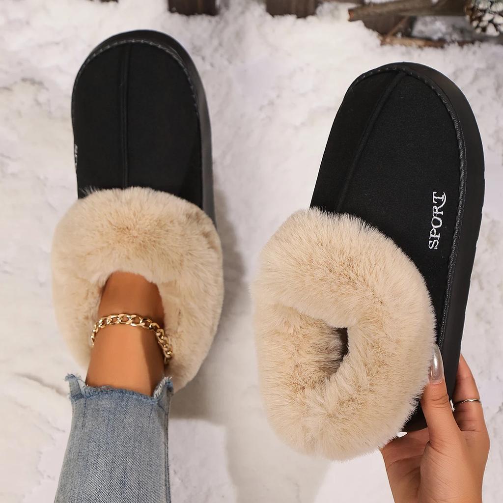 Anti-slip Thick Plush Snow Boots Women Faux Suede Platform Fur Winter Boots Woman Slip On Warm Cotton Padded Shoes Female 45