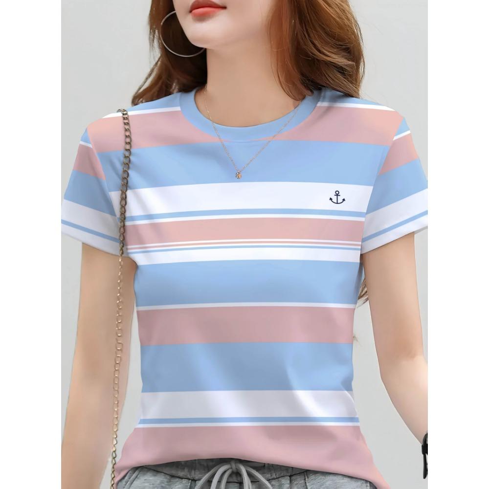 Women's Stylish Geometric Graphic T-Shirt Crew Neck Short Sleeve Casual