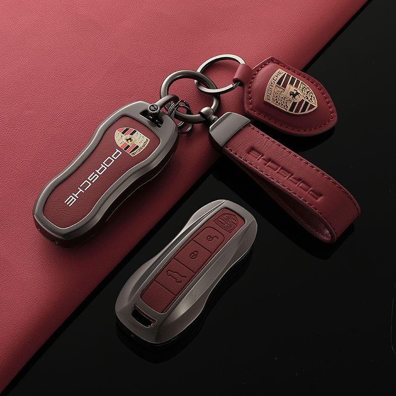 Zinc Alloy Leather Car Key Case Cover For Porsche Macan Cayenne 718 Paramera Taycan 911 992 Keychain Protector Shell Accessories