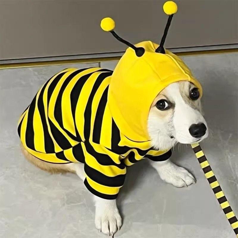 Cute Bee-Themed Pet Hoodie Small Dogs Cats - Winter Warm Fleece Outfit Teddy Corgi