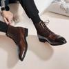 Men's British Style Leather Brogue Ankle Boots - Mid-High Top, Retro Pointed Toe, Casual Fashion, Workwear Martin Boots
