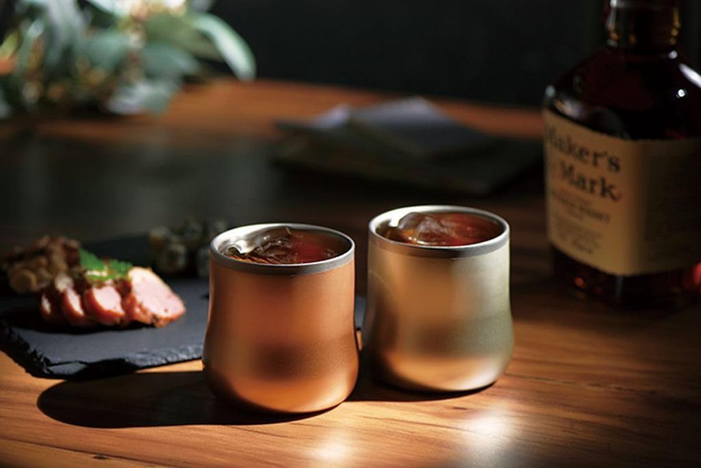 Stainless Double Deluxe Free Champagne Gold and Champagne Made in Japan J-kitchens-SimpleBag Tumblers, 18/8 Steel, Walled, Cup, Pair, Silver, 230ml,