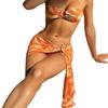 European and American ins style print bikini three-piece set female sexy tube top bikini mesh wrap skirt vacation swimsuit