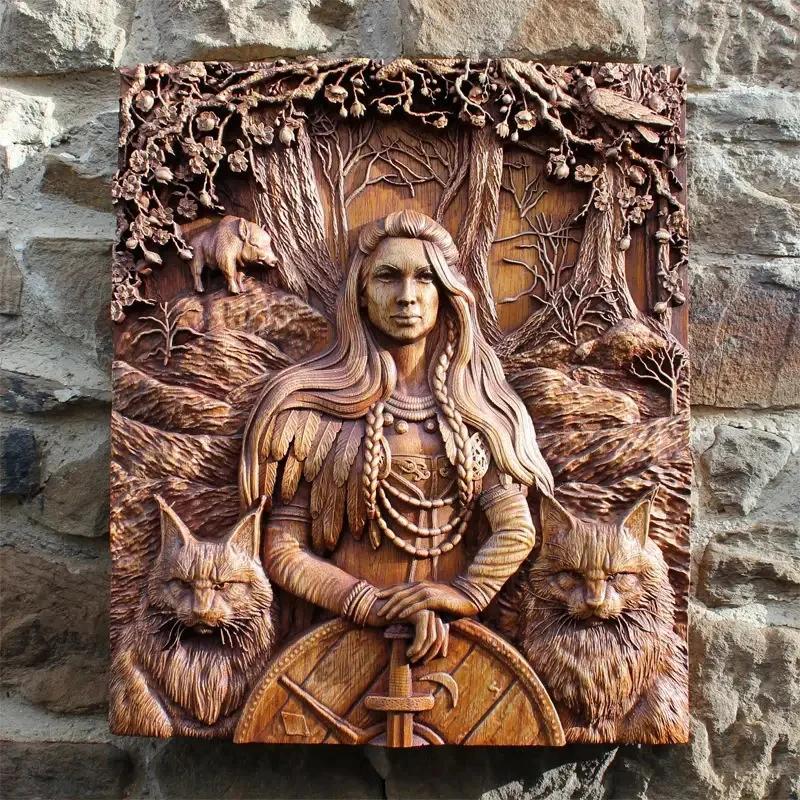 Odin Ravens Viking Mythology Icon Wall Sculptures Norse Thor Imitation Wood Pagan Gods Carving Wall Hanging Decor Home Kitchen