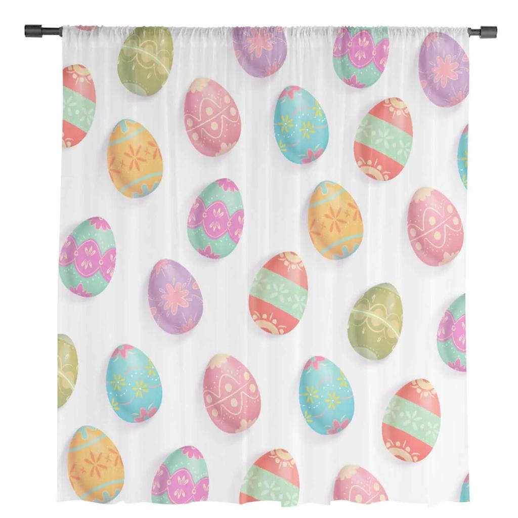Пасхальные акварельные яйца, прозрачные шторы для гостиной, кухни, оконные шторы, тюлевые занавески для спальни, вуали