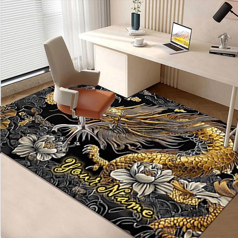 1PC Custom Name Golden Dragon Artwork Theme Floor Mat Ideal for Living Room, Game Rooms, Office, Bedroom,Floor Mat Playful Design