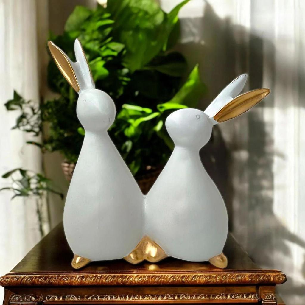 Пара кроликов/кроликов, украшение для домашнего декора, гостиная, спальня, офисный стол, декоративная статуэтка из полирезины (20,3 см, Дэйзи Уайт)