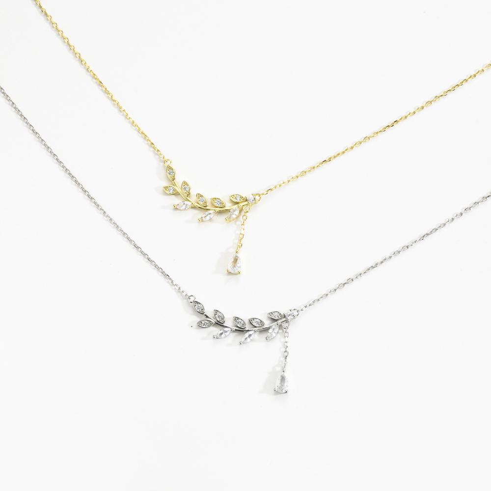 ANDYWEN Ожерелье с подвеской из стерлингового серебра 925 пробы с золотыми листьями и цирконием, длинная цепочка для женщин, 2023, роскошные ювелирные изделия с кристаллами