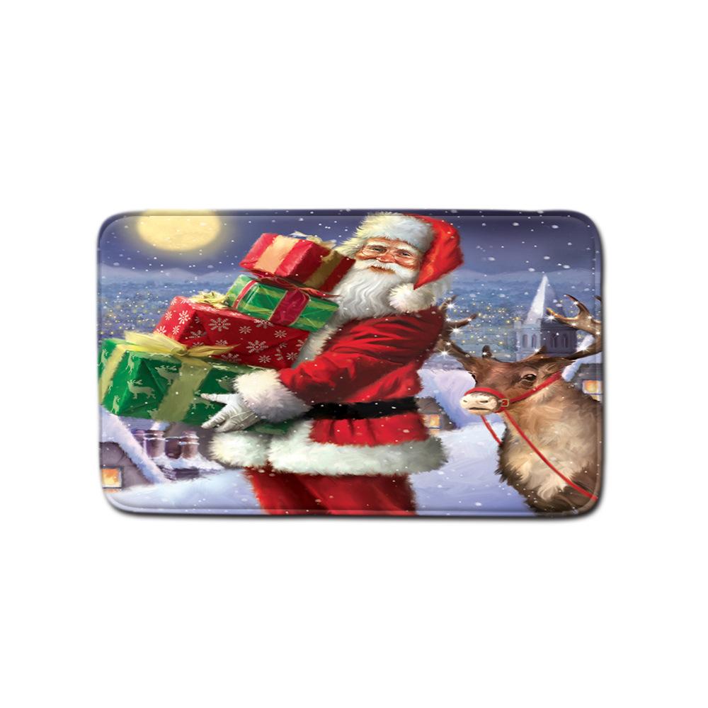 Christmas Shower Curtain Floor Mat Combination Four-Piece Set Bathroom Toilet Carpet Shower Room Mat Foot Mat