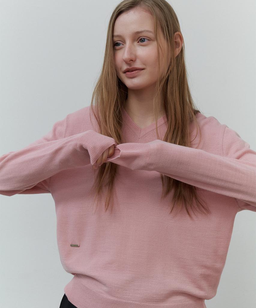 SO IR V Neck Basic Knit - Pink