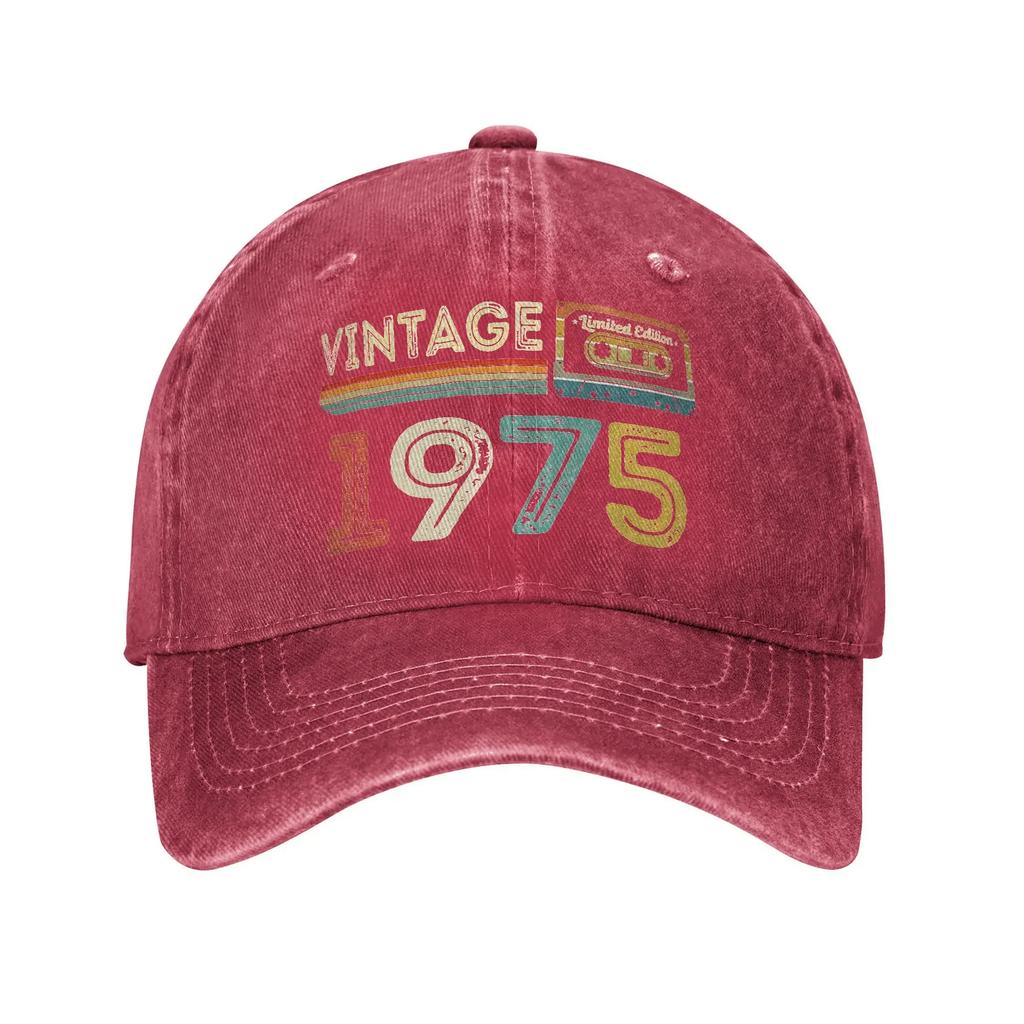 Vintage 1975 50th Birthday 50 Years Old Gift Present Accessories Baseball Caps Unisex Women Casual Hats Cap Adjustable Sun Cap