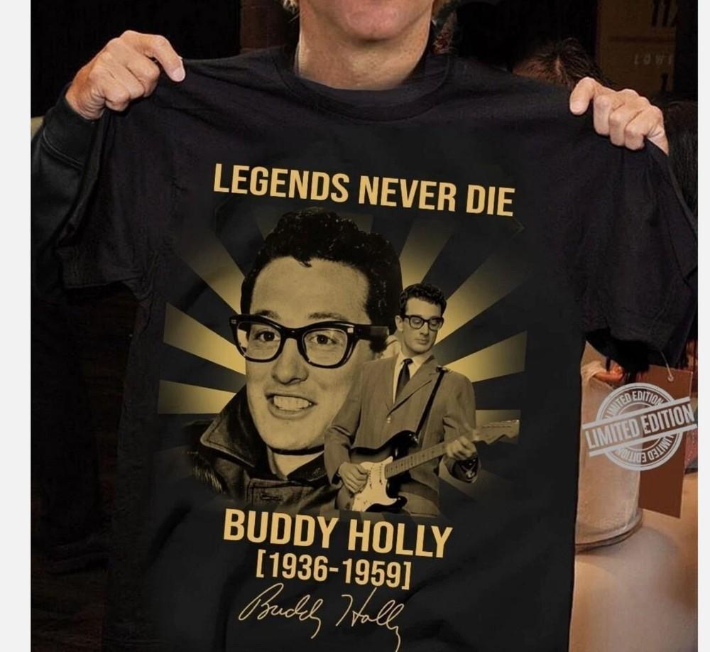 Футболка Buddy Holly Legends Never Die Черная Унисекс Все Размеры S-5XL Унисекс Футболка