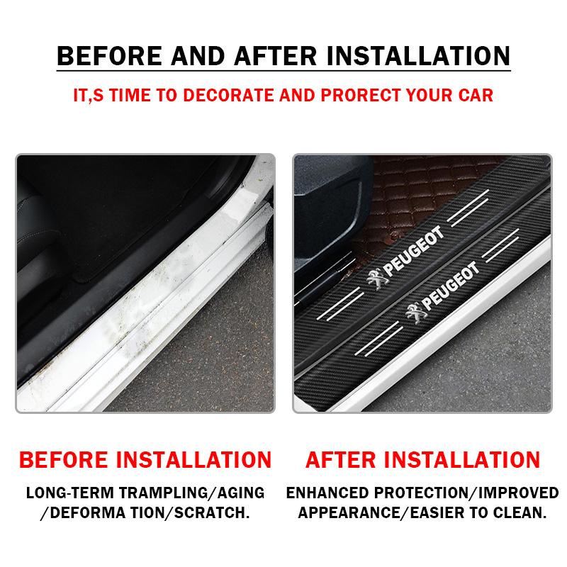 Carbon Fiber Car Door Sill Threshold Protector Stickers Decals For Peugeot 208 3008 308 206 2008 207 107 508 406 407 Accessories