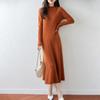 2025 Осень/Зима Женское Облегающее Вязаное Шерстяное Платье А-силуэта Миди с Полувысоким Воротником