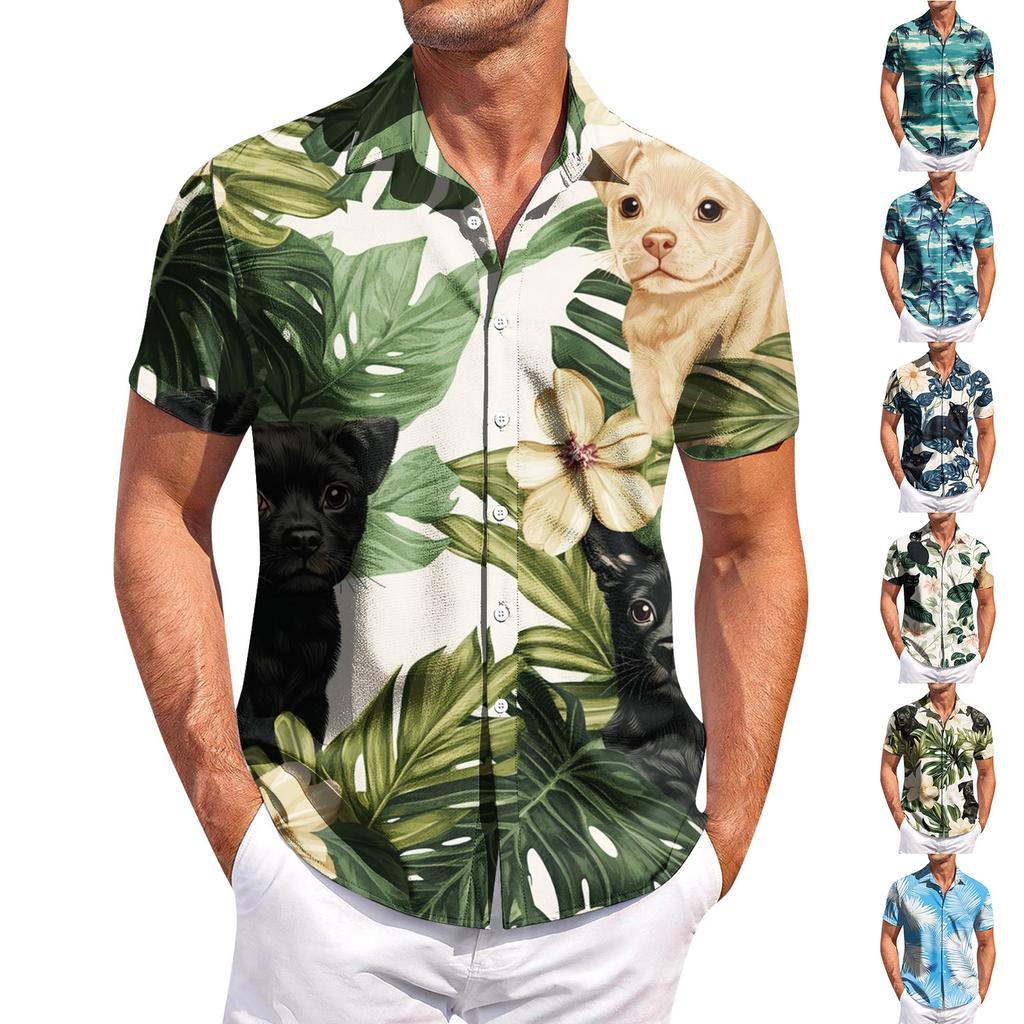 Men's Casual Short-sleeved Shirt Slim Fit Stylish Men's Hawaiian Print