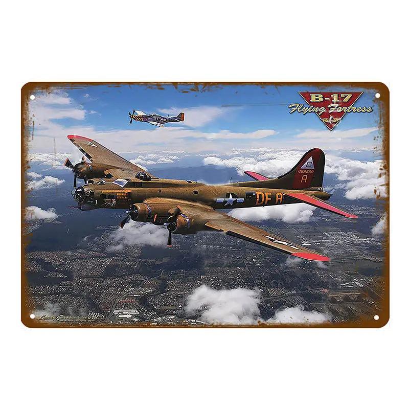 Vintage Airplane Metal Signs Fighter Jet Plane Posters Retro Aircraft Plate Metal Plaque Painting Living Room Home Wall Decor