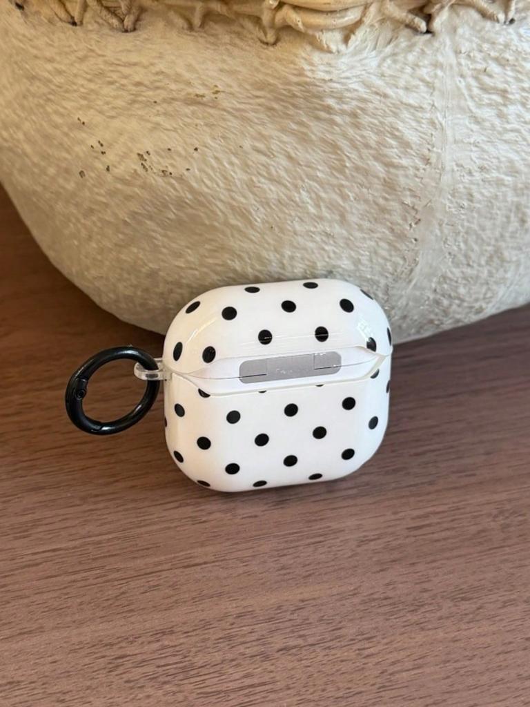 Черно-белый чехол в корейском стиле в горошек для Airpods Pro 3, для Airpods 3-го поколения, Защитная крышка с милым брелоком-сердечком, Противоскользящий, для Airpods 4-го поколения