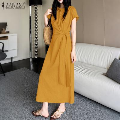 Женское повседневное летнее платье с круглым вырезом и коротким рукавом