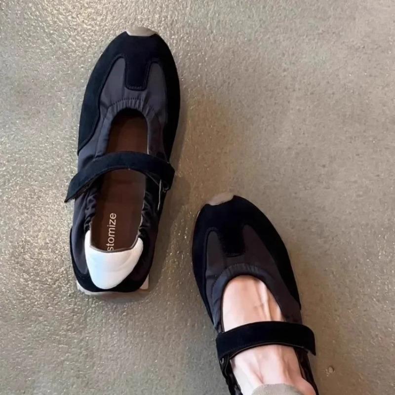 Кожаная версия 2025 Новый стиль Малая партия Deqin Agan Балетки на волшебной липучке Спортивные туфли Мэри Джейн на толстой подошве для женщин