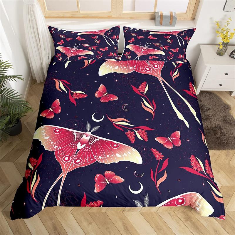 Комплект постельного белья Death Moth Queen Size Gothic Skull Boho, черно-белый декоративный мягкий комплект постельного белья с изображением скелета