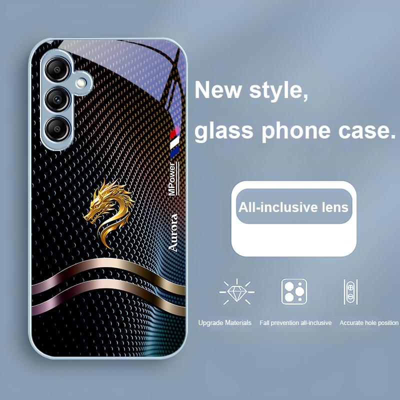 Стеклянный чехол для телефона Samsung Galaxy A01 A02 03 Core A04 A14 4G A13 A54 34 31 20 25 23 22 5G S21 Ultra S20 Синий Золотой Дракон