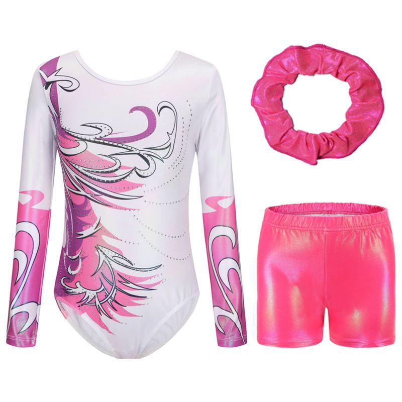 5-12 лет дети девочки гимнастическая форма комплект треугольный боди шорты и резинка для волос танцевальная одежда для выступлений