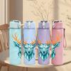 1PC Blue Deer Head Art Pattern 750ml Color Plastic Sports Water Bottle Leakproof Flip Straw Lid Suitable for Sports Office Home Use