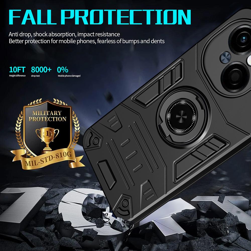 Phone Case For TECNO Spark Go 5G/Pop 9 4G/Spark Go 1 PC + TPU Anti-Fall Back Cover with Ring Holder Kickstand