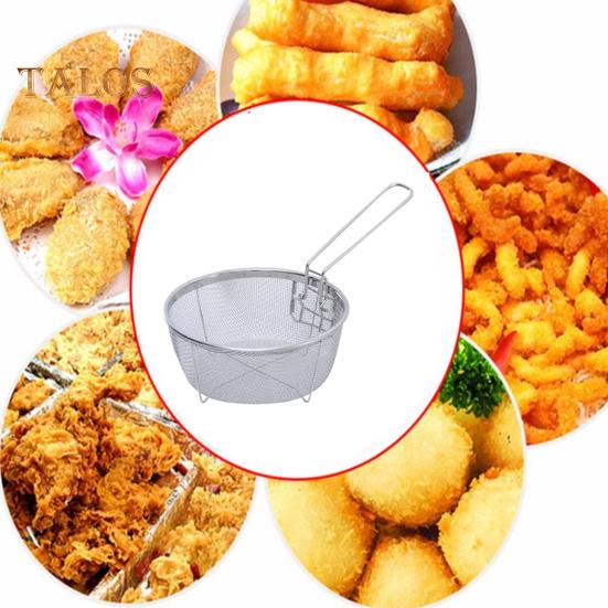 Корзина для жарки из нержавеющей стали с ручкой, кухонная круглая корзина для жарки для картофеля фри, луковые кольца, жареная курица