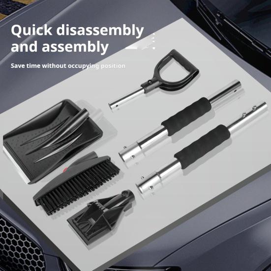 Лопата для снега с насадками 3 в 1, нейлоновая щетина, вращающаяся конструкция головки, простая установка, скребок для снега и льда с эргономичной ручкой