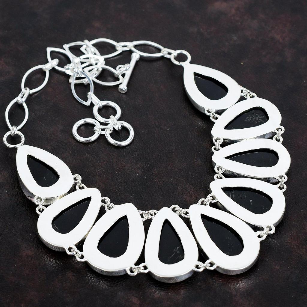 Black Onyx Gemstone Necklace 925 Sterling Silver Necklace Adjustable Chain Necklace Handmade Jewelry Latest Design Necklace Engagement Gifts