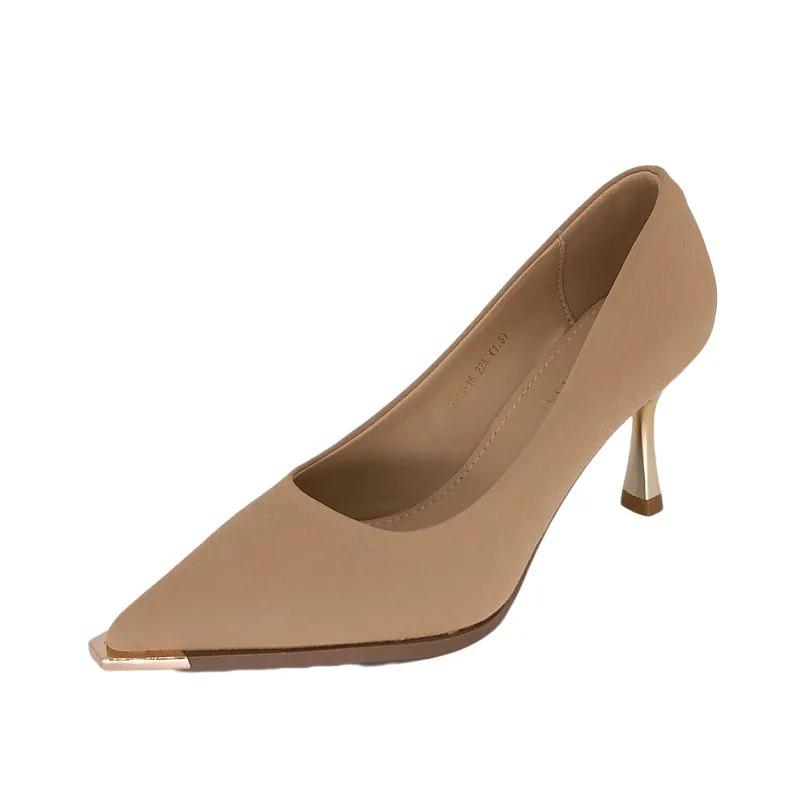 Мода Весна и Осень Новые Роскошные Женские Туфли на Высоком Каблуке Модные Металлические Остроносые Туфли-лодочки Повседневные Туфли на Высоком Каблуке Рабочая Обувь