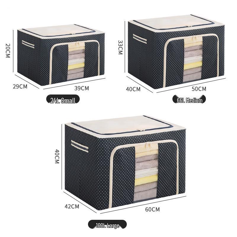 Водонепроницаемый ящик для хранения из ткани Оксфорд со стальным каркасом и прозрачным складным дизайном для гардероба, автомобиля или хранения одеял.